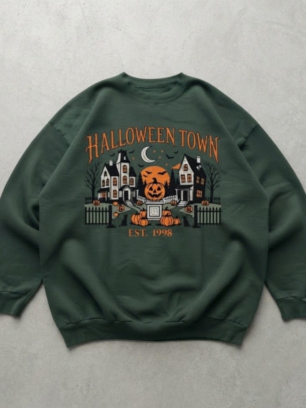 Halloween Town Est. 1998 Haunted House Pumpkin Green Gildan Sweatshirt